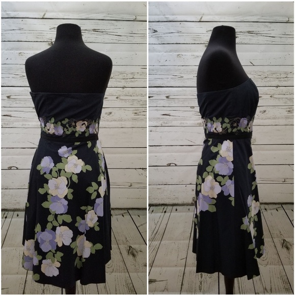 LOFT navy floral strapless dress - Picture 2 of 8